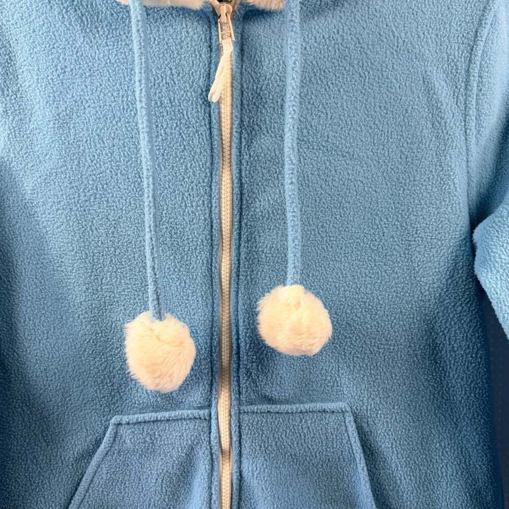 Airport Women's Light Blue Fleece Full Zip Hoodie with Pom Poms (Large) - Picture 5 of 8